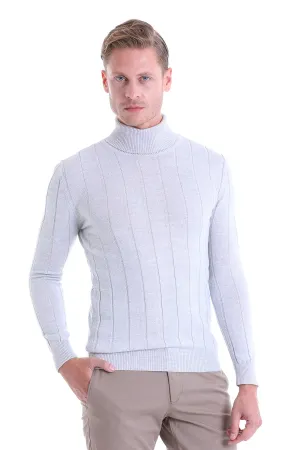 Comfort Fit Wool Blend Light Gray Turtleneck Sweater