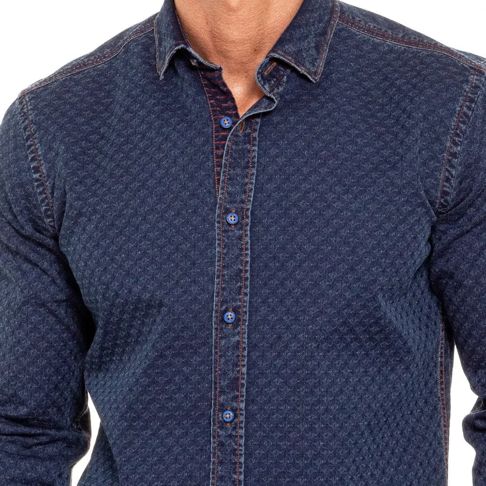 Copper Stitch Denim Jacquard Button Down Shirt