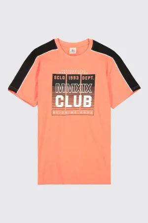 Coral & Black Graphic T-Shirt - A23 - MT0296R