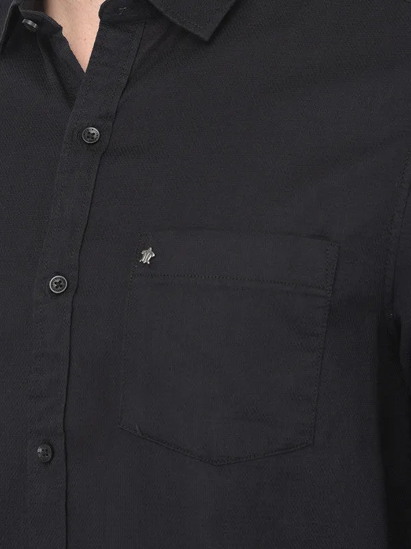 Cotton black Slim Fit Self Design Shirt