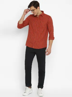 Cotton Red Striped Slim Fit Shirt