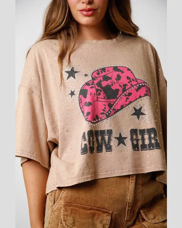 Cowgirl Acid Wash Crop Tee