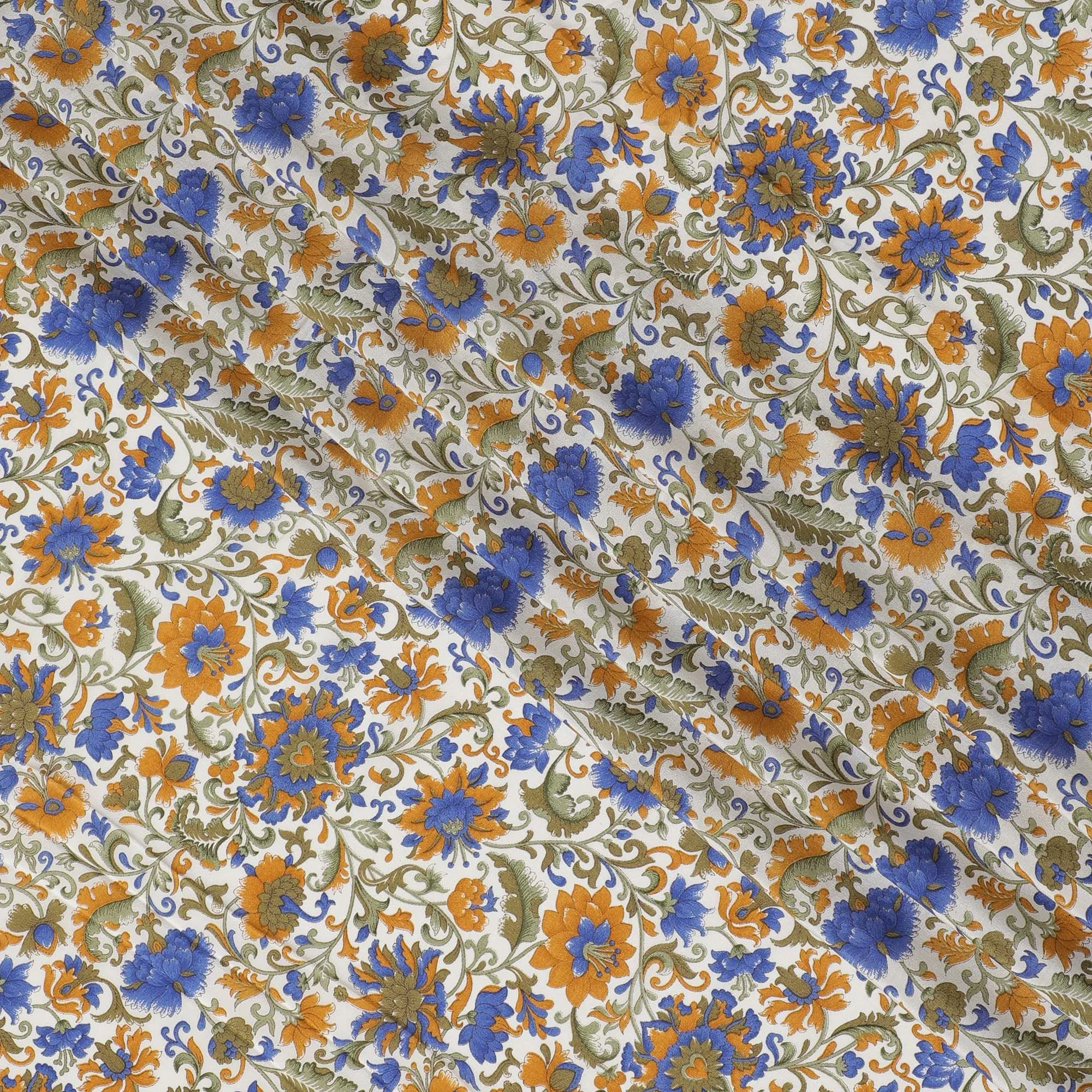 Cream Premium pure silk crepe fabric with multicolor print in floral design-D16704