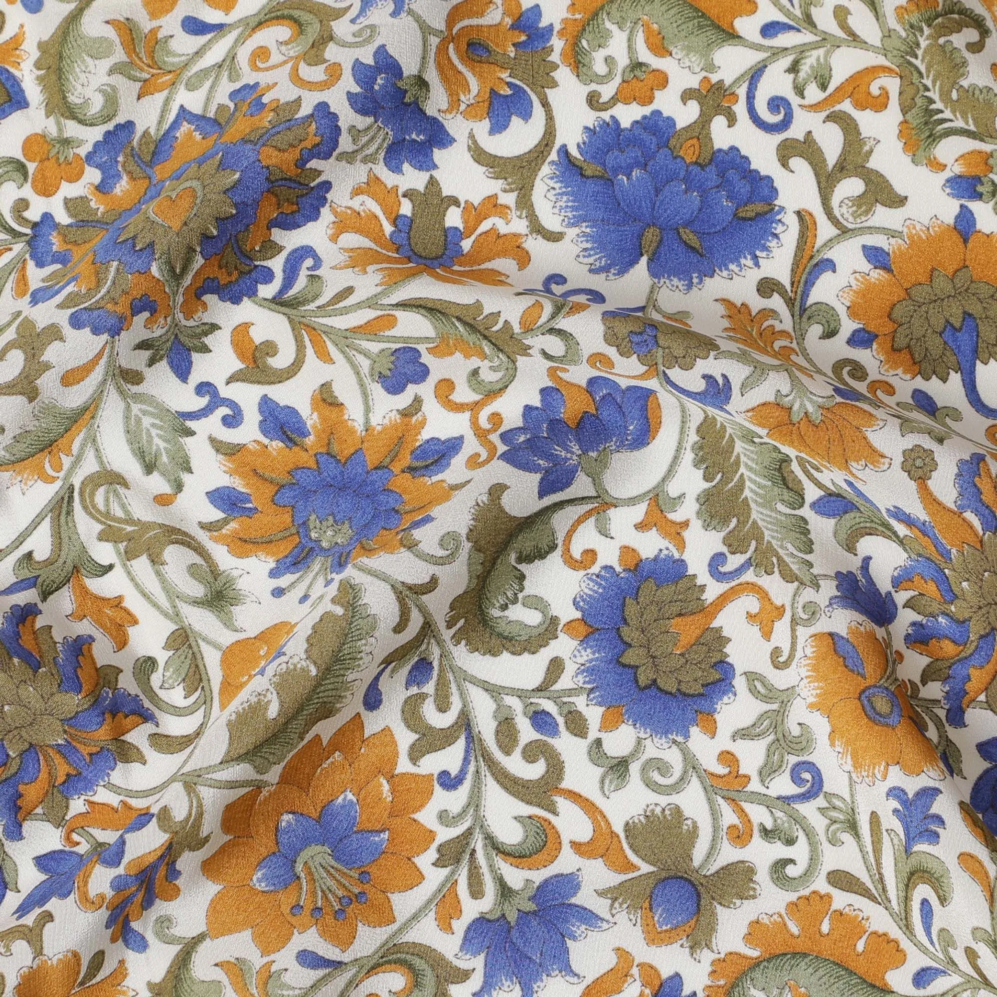 Cream Premium pure silk crepe fabric with multicolor print in floral design-D16704