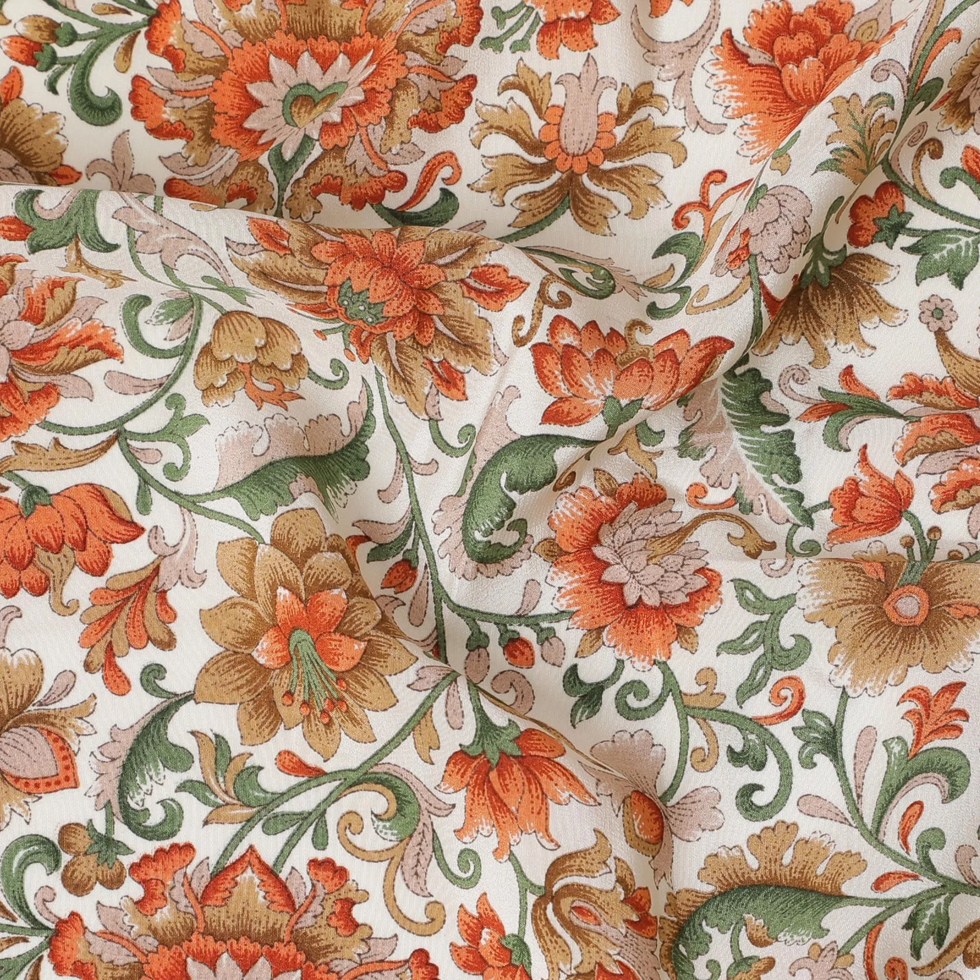 Cream Premium pure silk crepe fabric with multicolor print in floral design-D16706