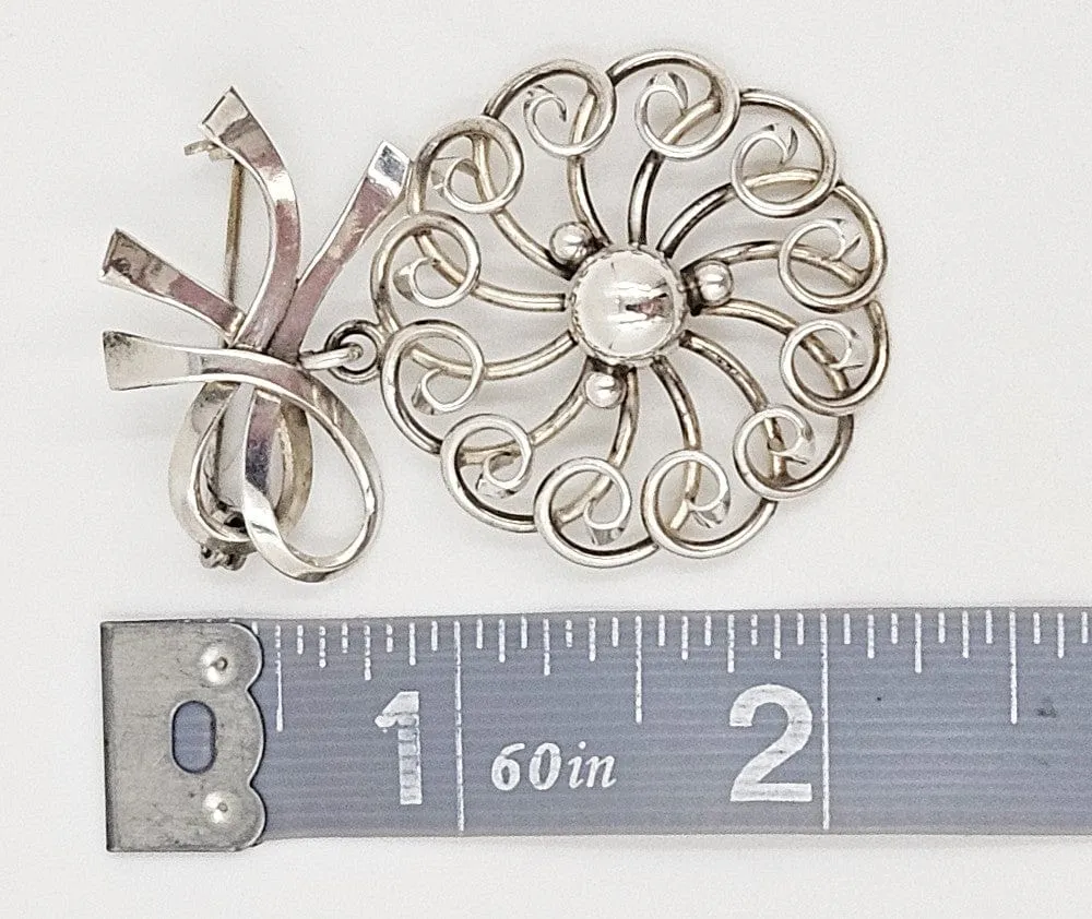 Denmark Designer John Lauritzen Sterling Large 3D Bow Flower Brooch 50/60s