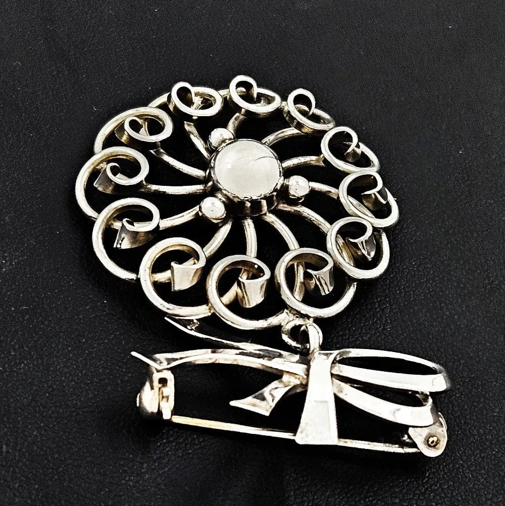 Denmark Designer John Lauritzen Sterling Large 3D Bow Flower Brooch 50/60s