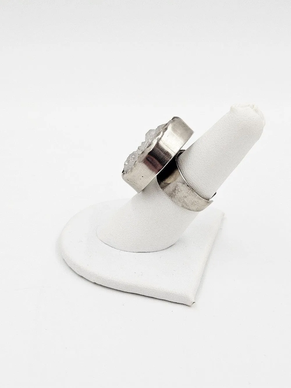 Designer Chan Luu Modernist Bold Darken Sterling & Drusy Quartz Crystal Ring