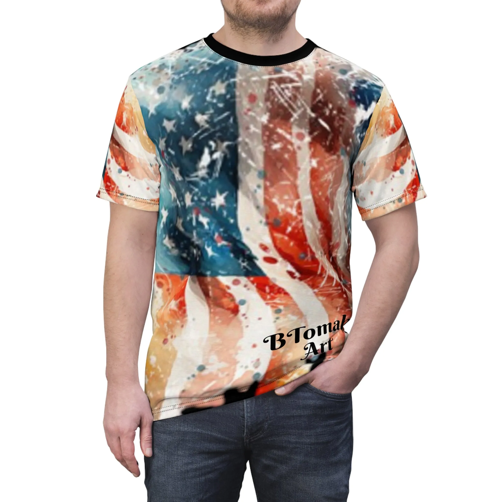 Distressed American Flag BTomak Art AOP Tshirt