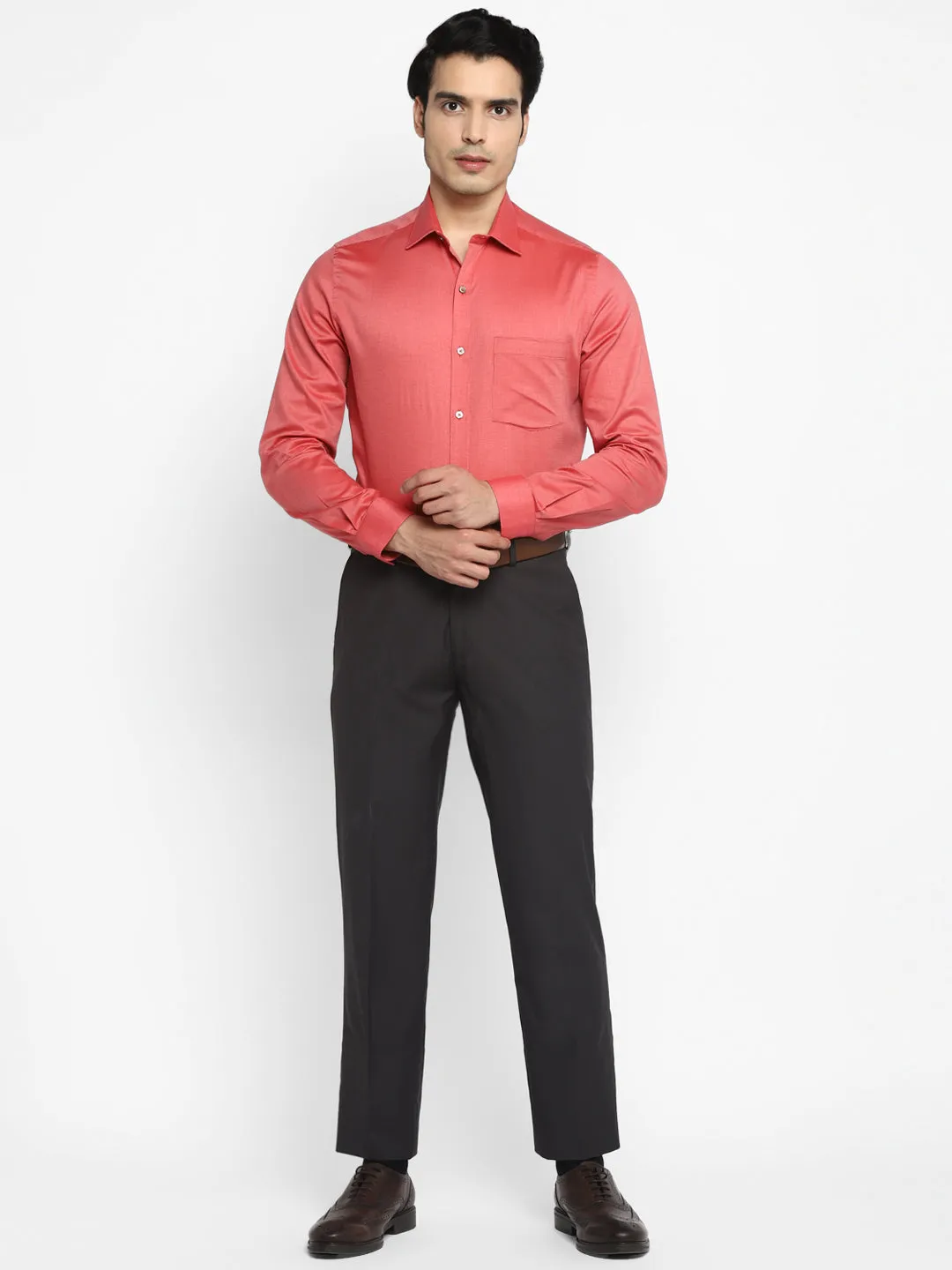 Dobby Solid Red Slim Fit Formal Shirt