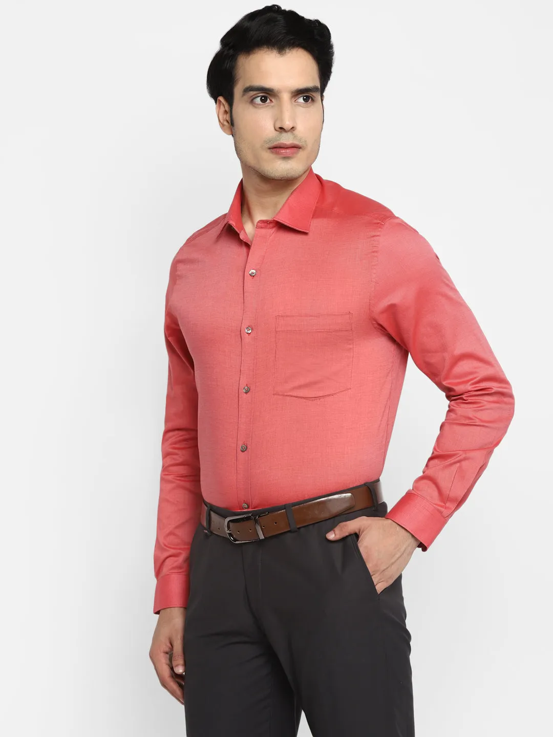 Dobby Solid Red Slim Fit Formal Shirt