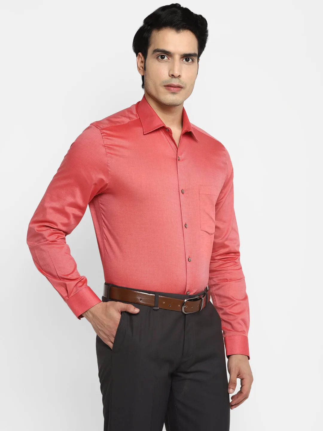 Dobby Solid Red Slim Fit Formal Shirt