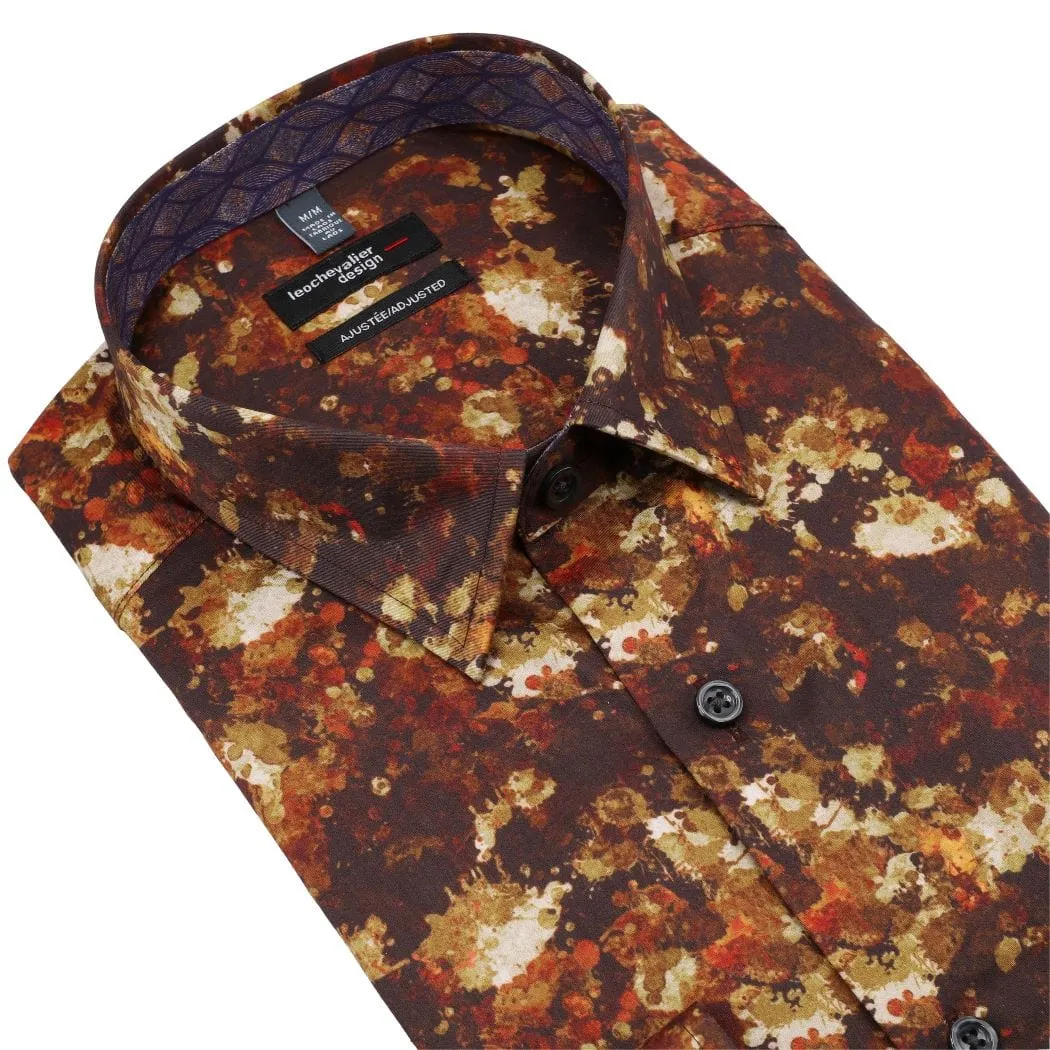 Fall Printed Dark Copper Long Sleeve Hidden Button Slim Fit Shirt