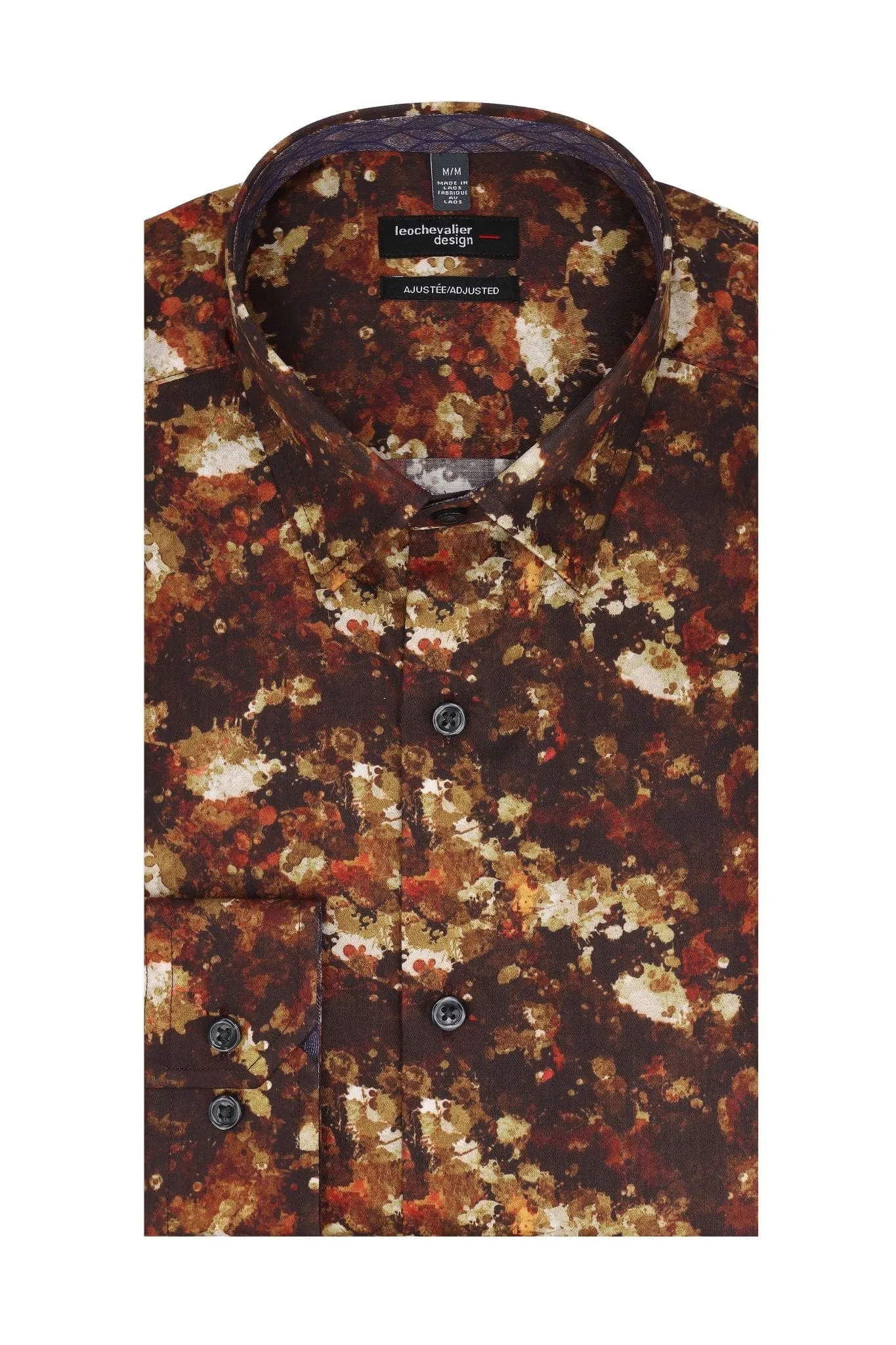 Fall Printed Dark Copper Long Sleeve Hidden Button Slim Fit Shirt