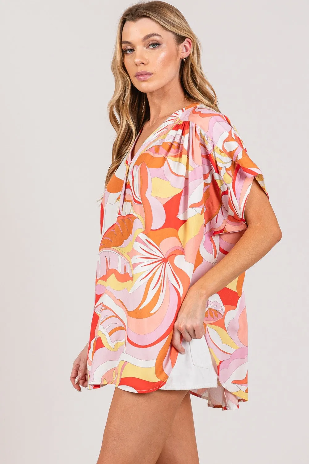 Figment Abstract Print Half Button Blouse