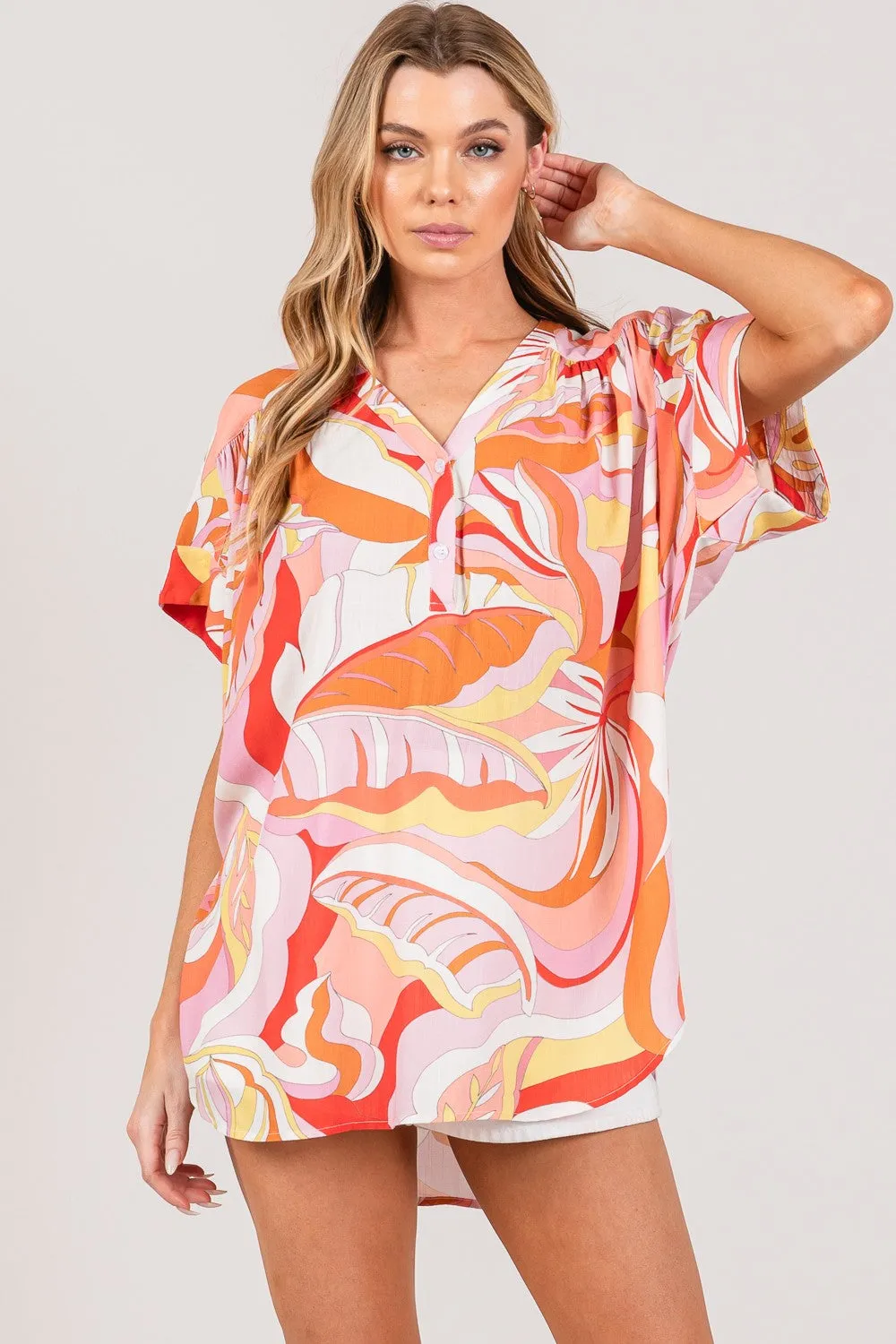 Figment Abstract Print Half Button Blouse