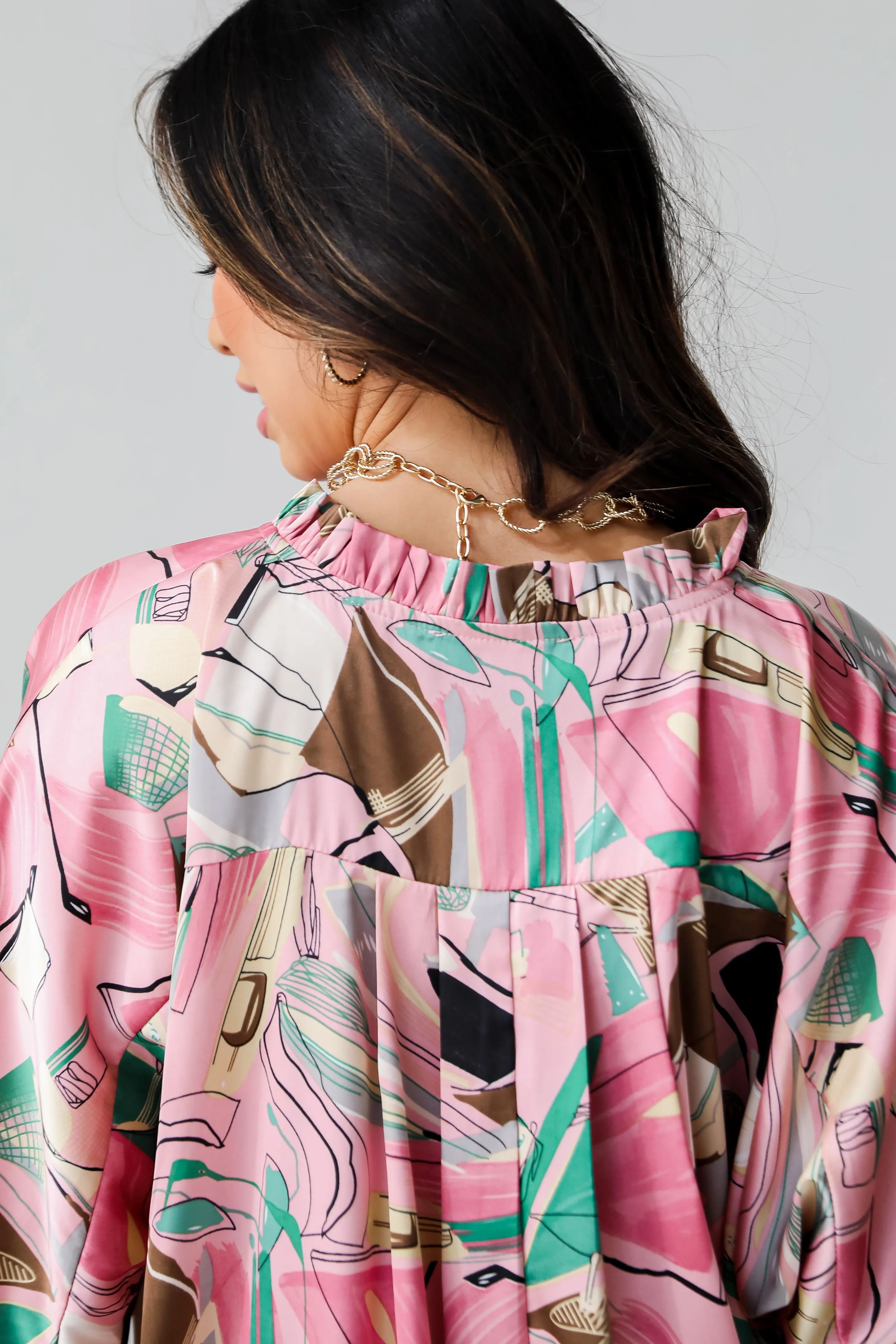 FINAL SALE - Stylish Imagination Pink Satin Oversized Blouse