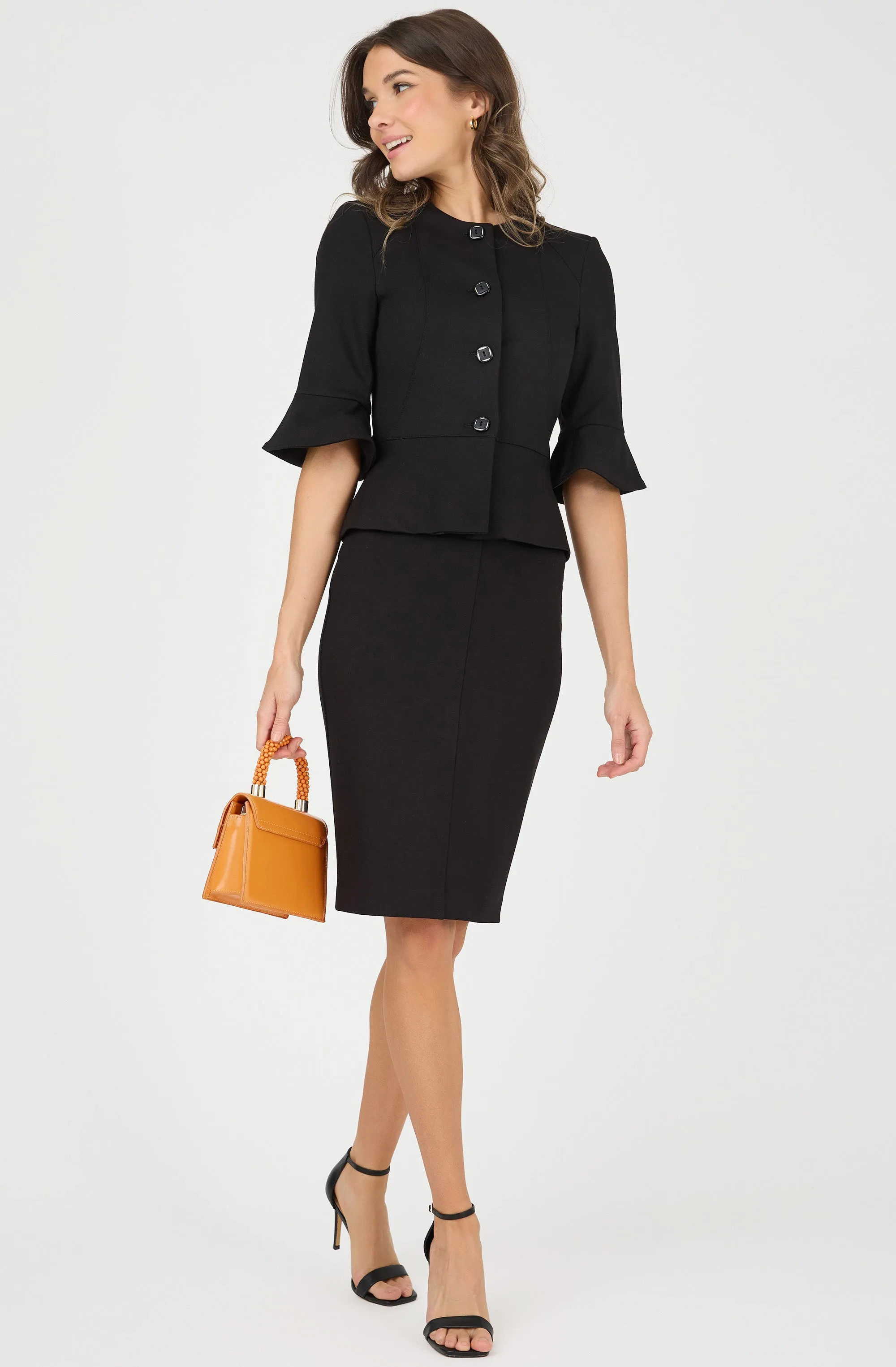 Fitted Peplum Jacket with Ruffle Sleeves