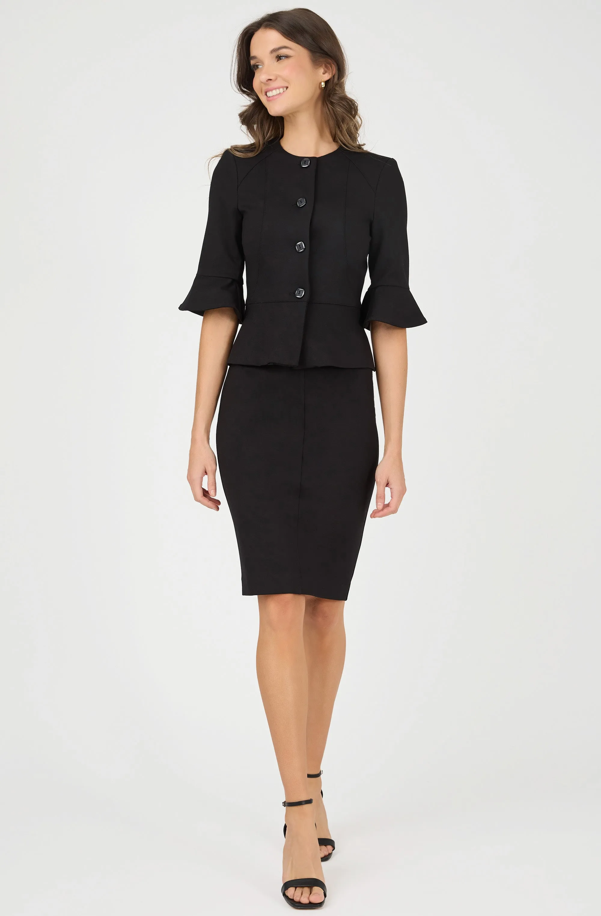 Fitted Peplum Jacket with Ruffle Sleeves