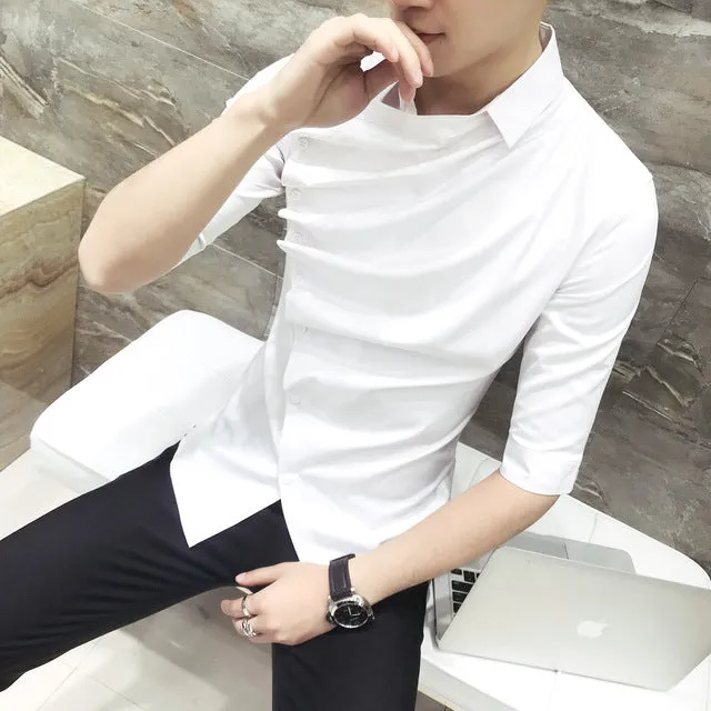 Gothic Style Side Ruffle Men Slim Shirt