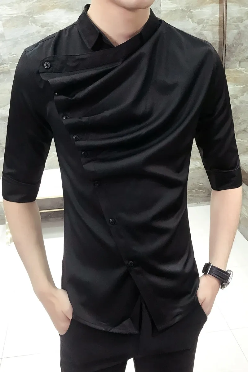 Gothic Style Side Ruffle Men Slim Shirt