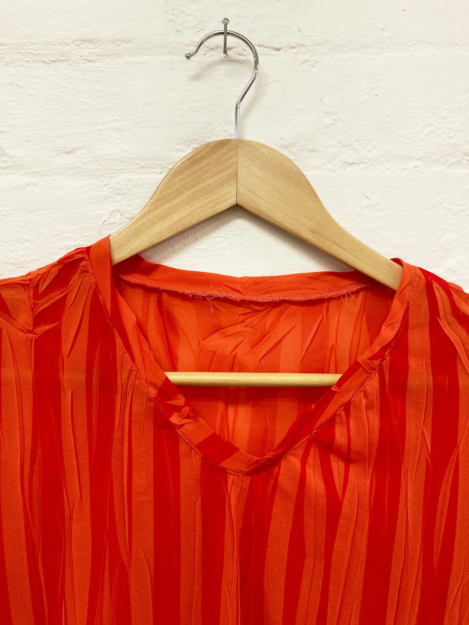 Issey Miyake creased red and orange stripe semi-sheer tshirt - approx S M