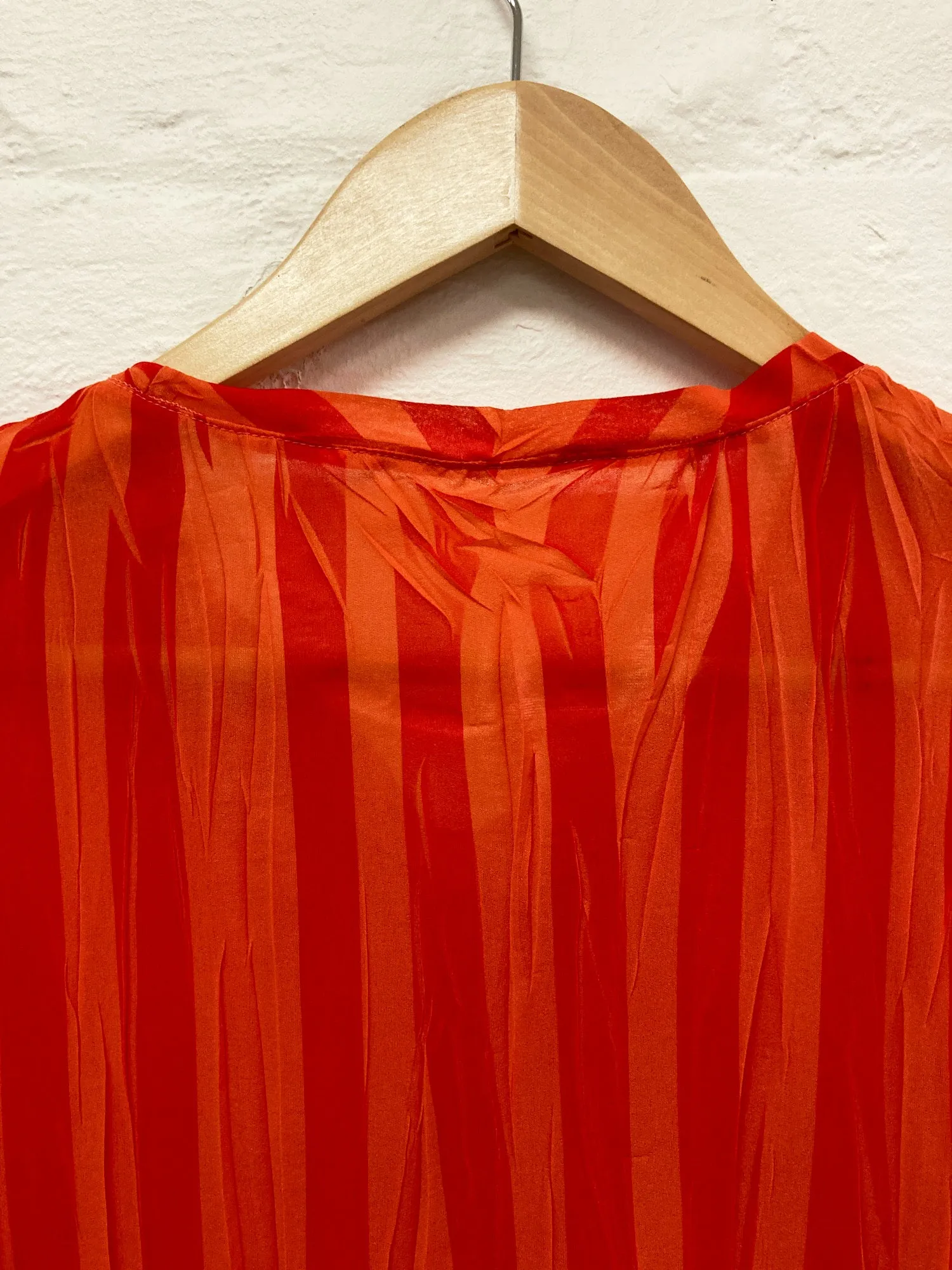 Issey Miyake creased red and orange stripe semi-sheer tshirt - approx S M