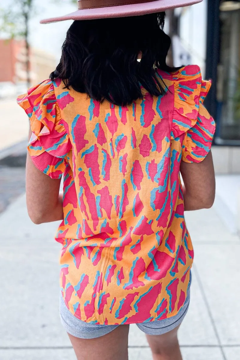 Jenny Abstract Orange and Pink Blouse