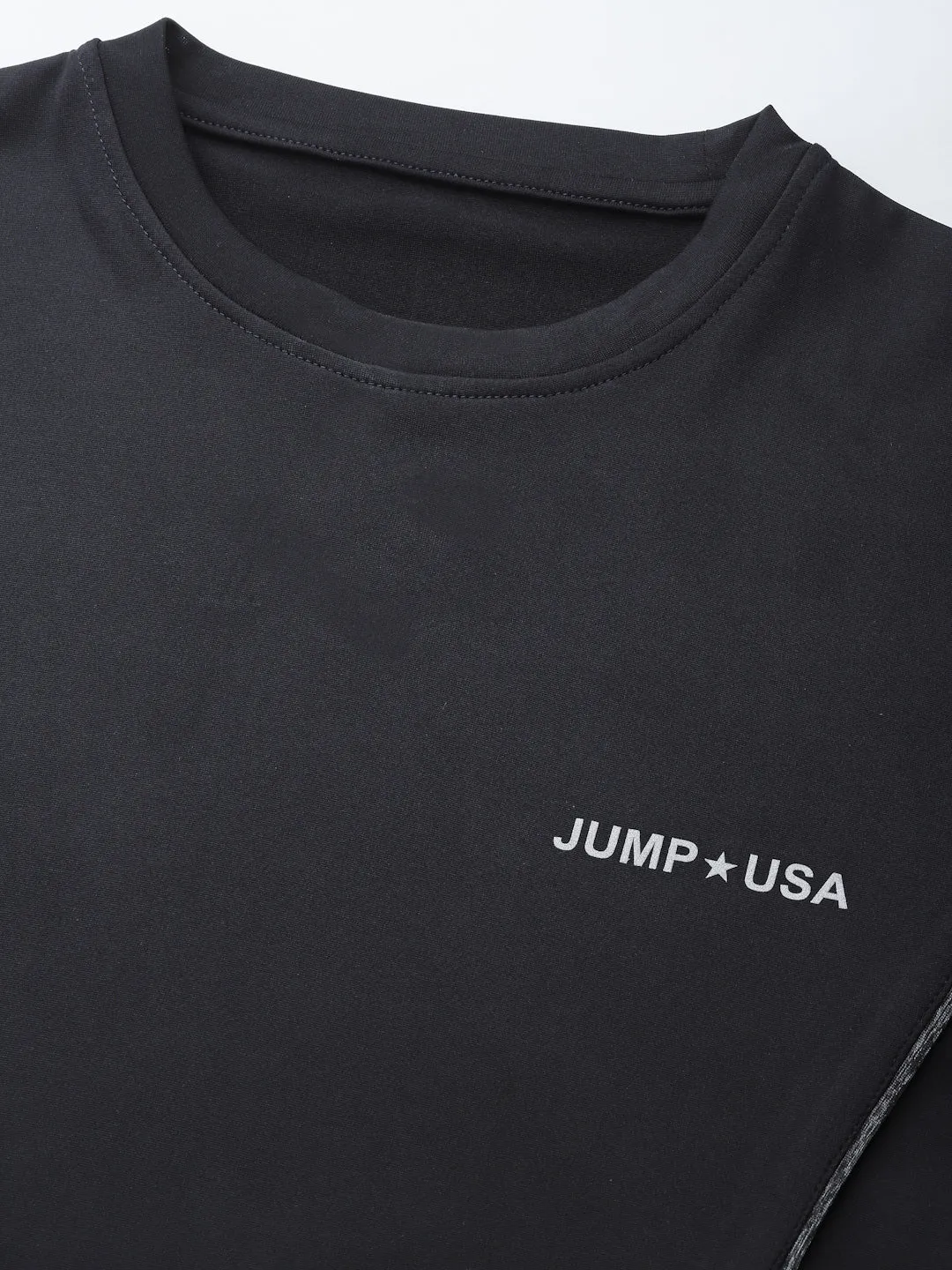 JUMP USA Lifestyle Women Black & Dark Anthra Polyster Round Neck T-Shirt