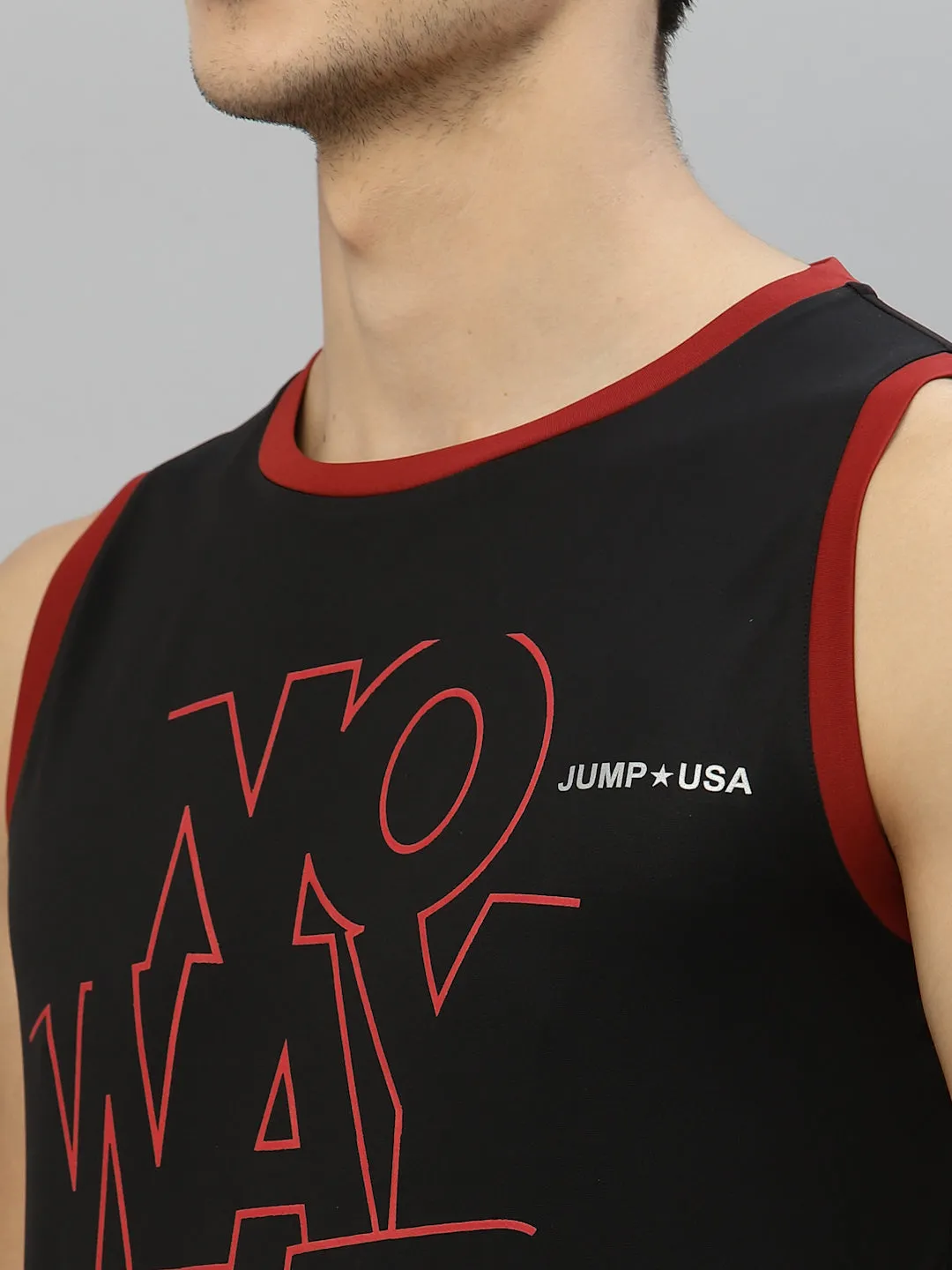 JUMP USA Men Black & Red Printed Polyester Sleeveless Tank T-shirt