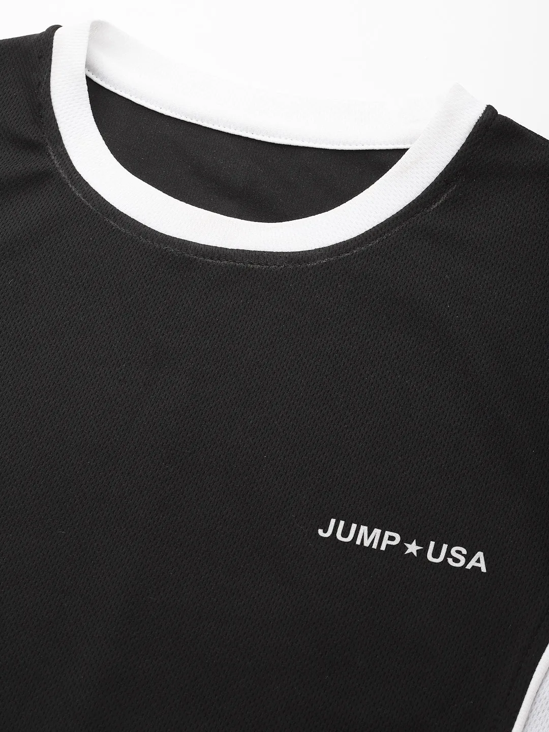 JUMP USA Men Black & White Rapid Dry Solid T-Shirt With Shorts