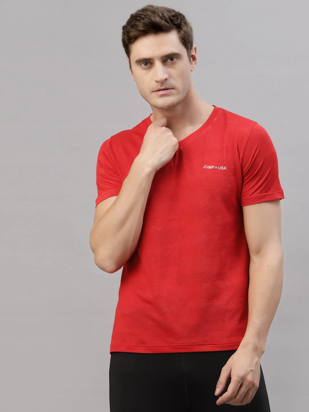 JUMP USA Men Red Round Neck Short Sleeves T-Shirt