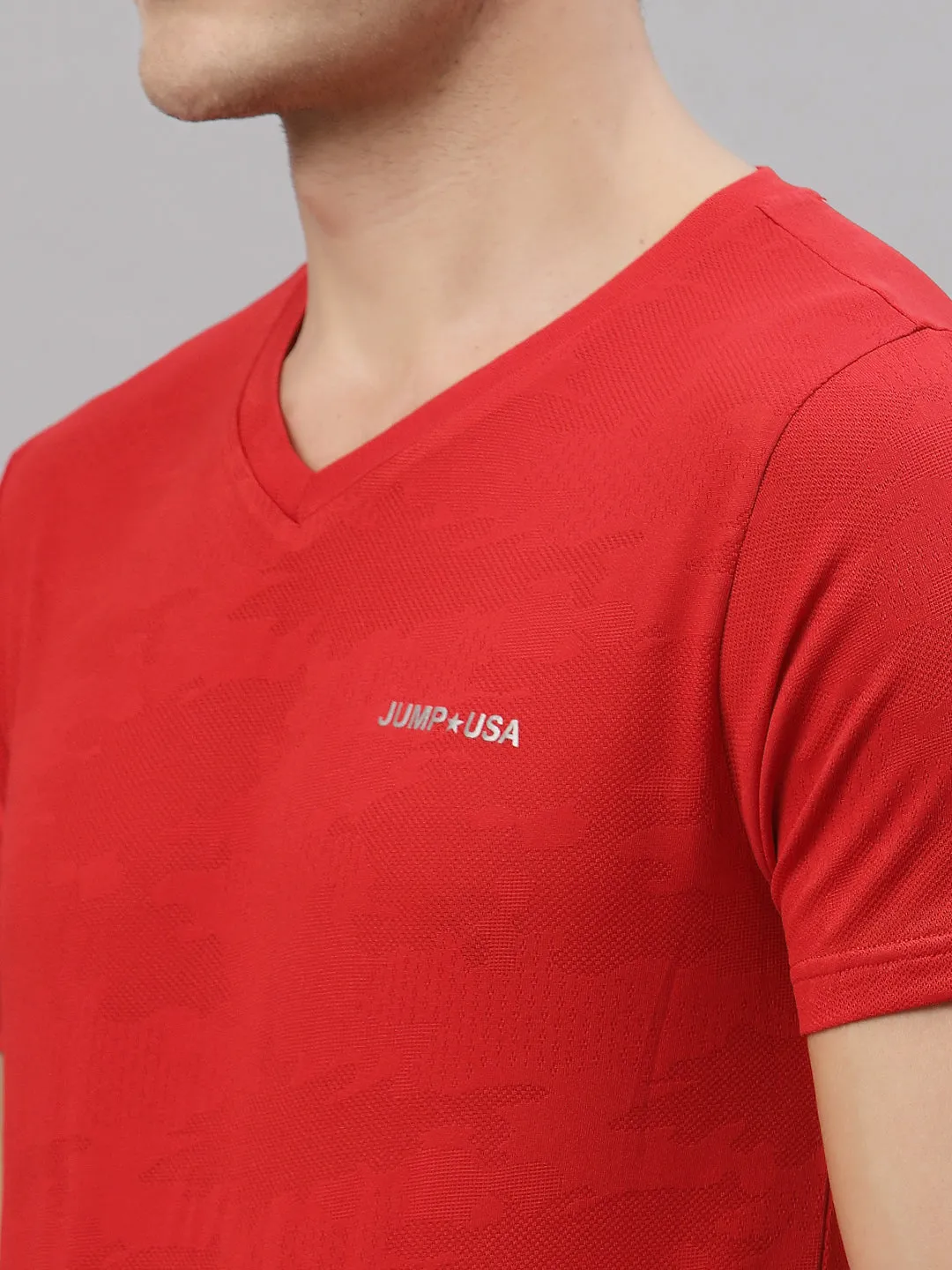 JUMP USA Men Red Round Neck Short Sleeves T-Shirt