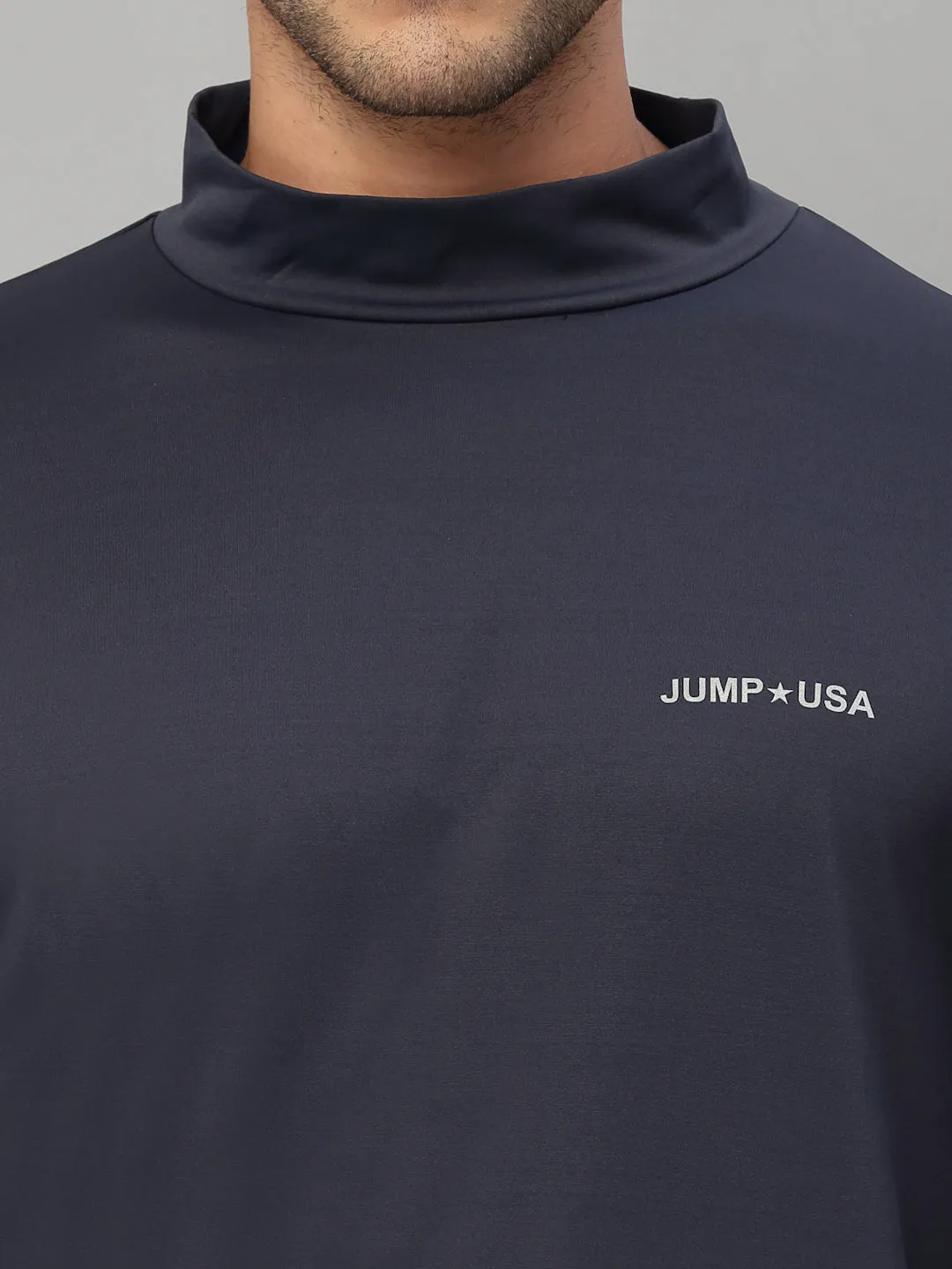 JUMP USA Men's Solid Yoga Seamless High Neck T-shirt