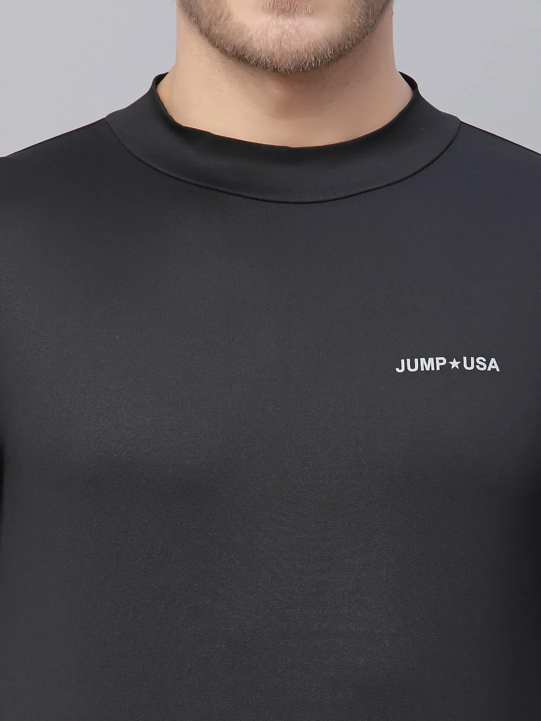 JUMP USA Men's Solid Yoga Seamless High Neck T-shirt