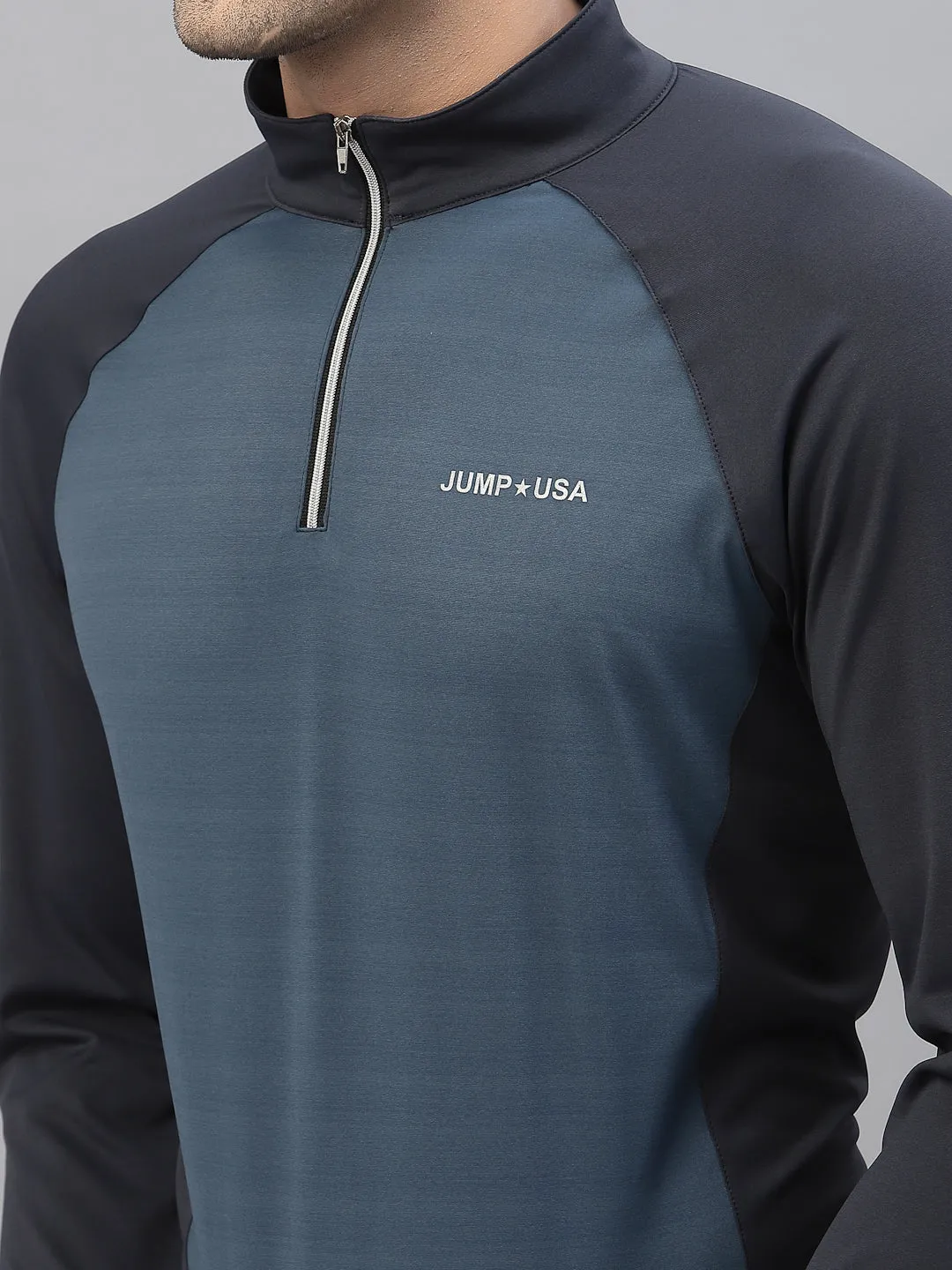 JUMP USA Outdoor Men Ensign Blue & EC Blue Rapid-Dry Solid T-Shirts