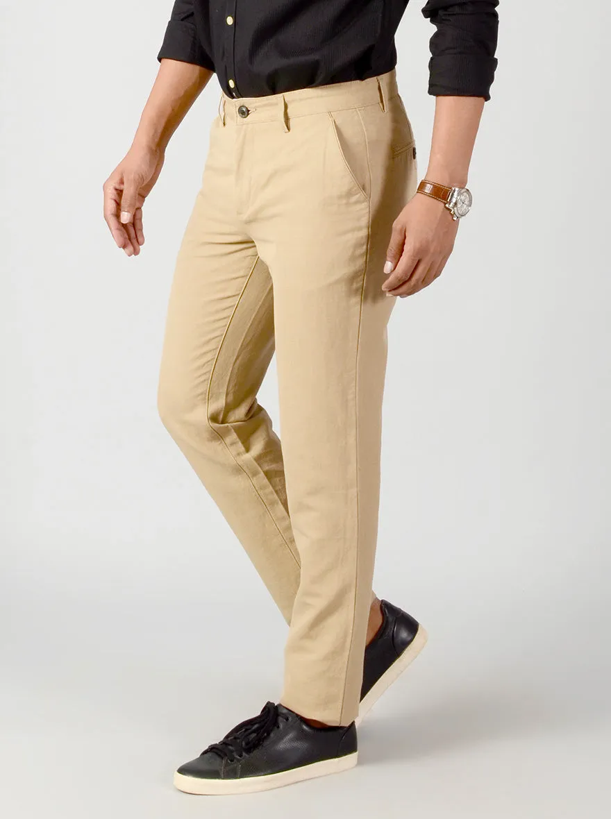 Khaki Self Textured Slim Fit Casual Trouser | JadeBlue