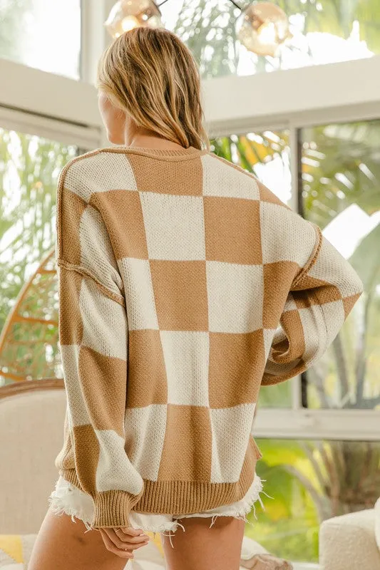 Latte Cut Edge Checker Sweater