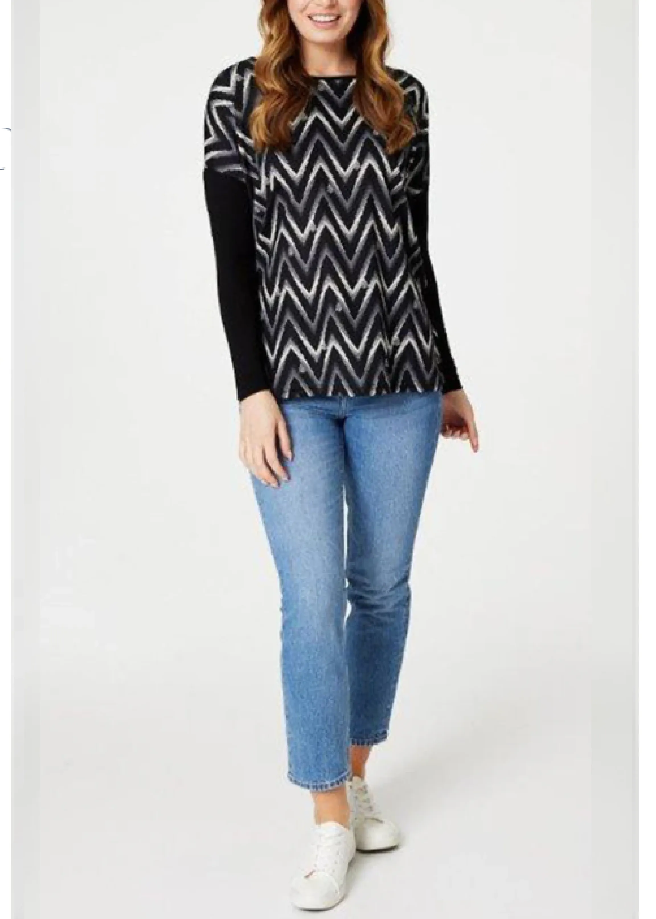 Leah Black Chevron Print Top