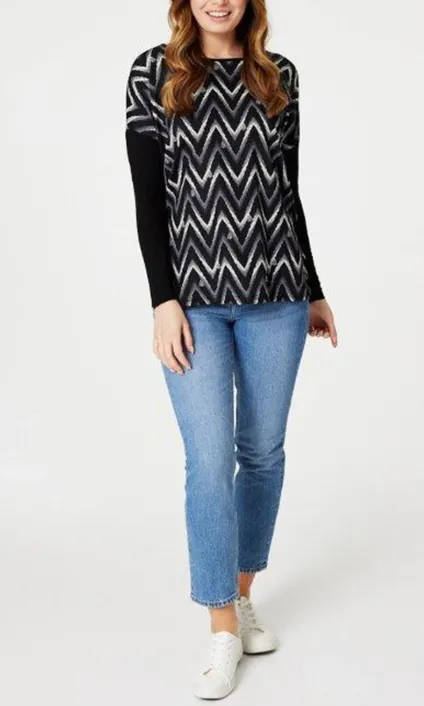 Leah Black Chevron Print Top