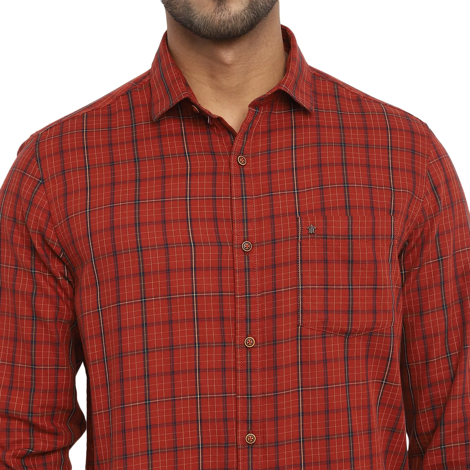 Maroon Cotton Checked Slim Fit Shirt