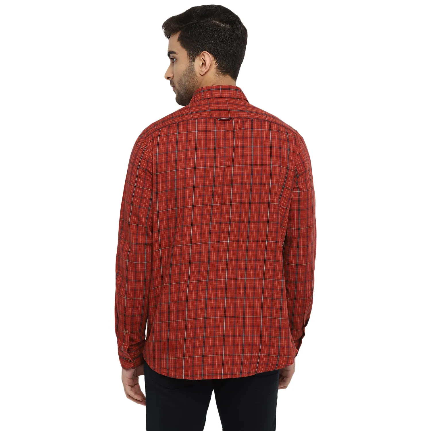 Maroon Cotton Checked Slim Fit Shirt