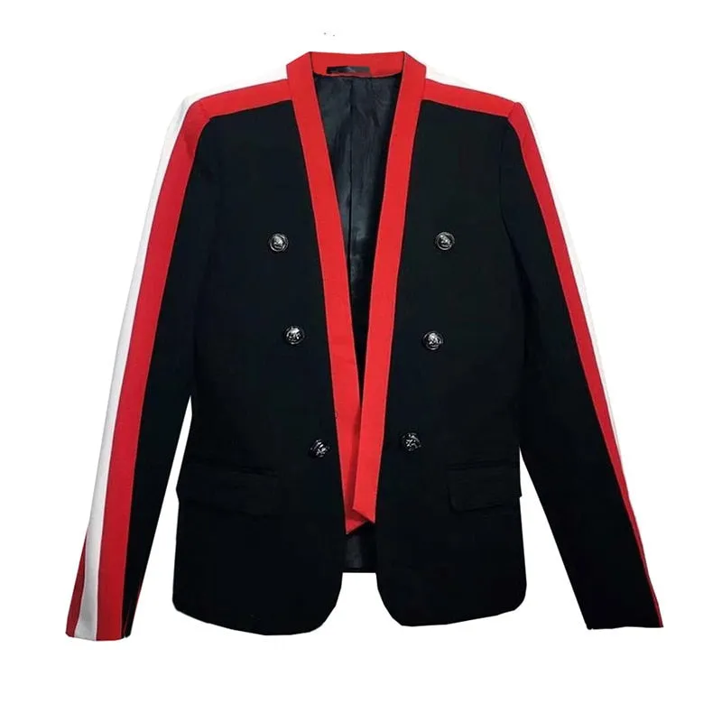 Masculine Black with Red Detail Stripe Men Blazer