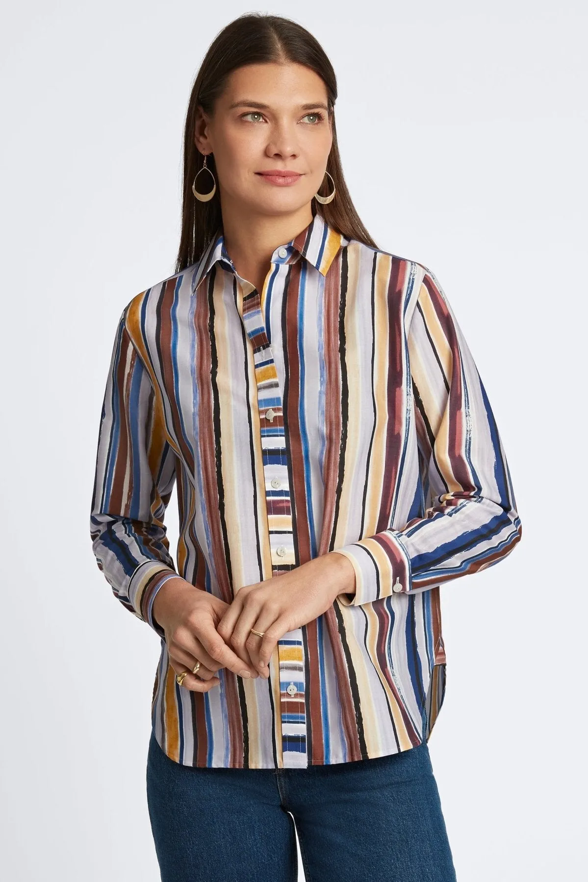 Meghan No Iron Watercolor Stripe Shirt