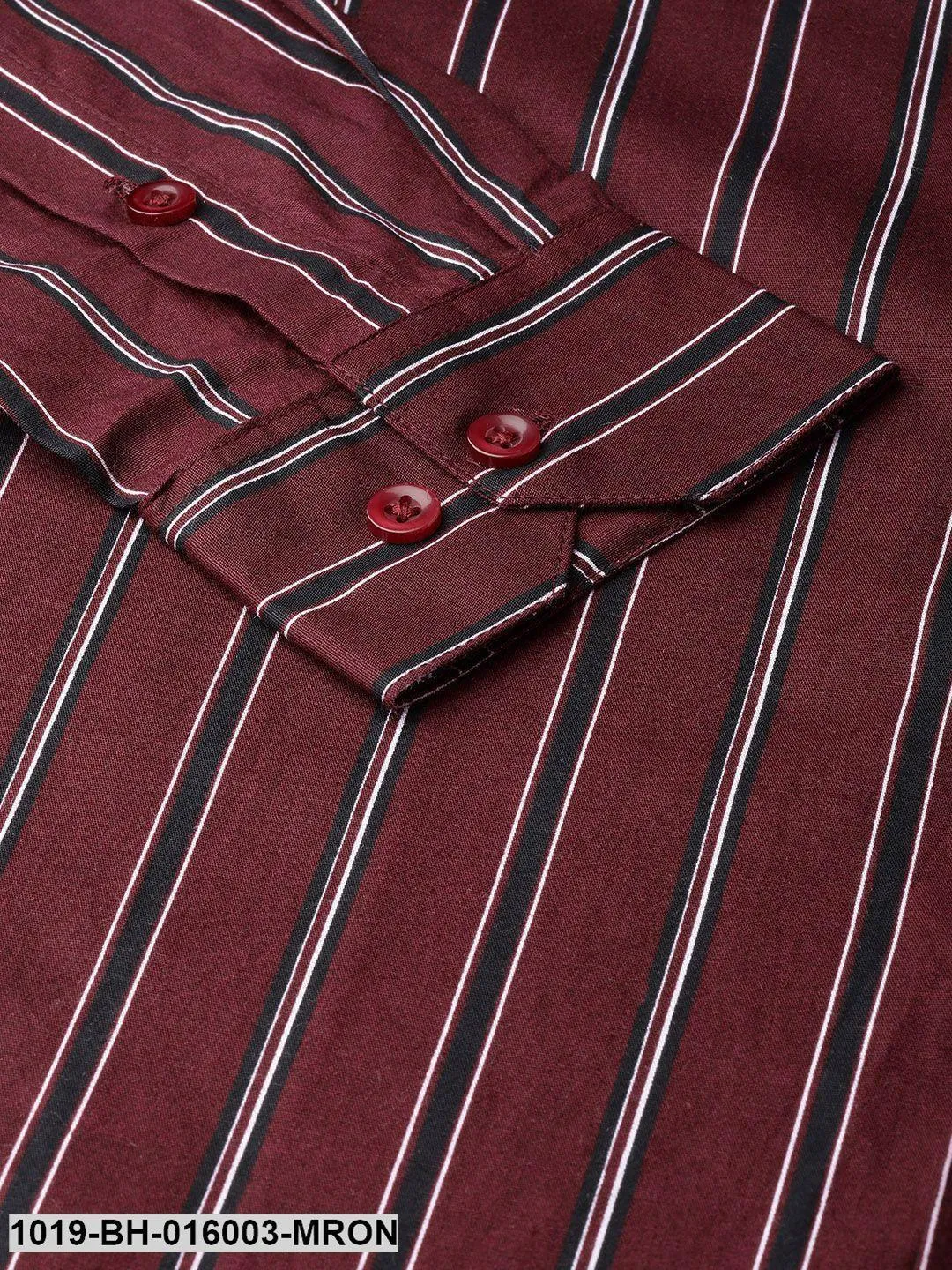 Men's Cotton Maroon & Black Stripe Formal Shirt - Sojanya