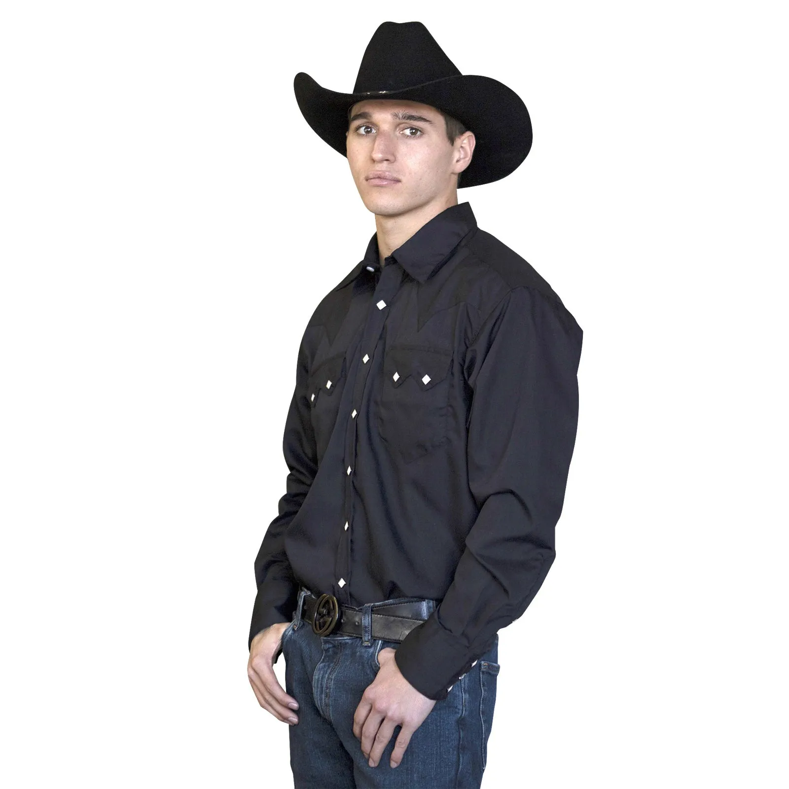 Men's Slim Fit Black Cotton Blend Western Shirt