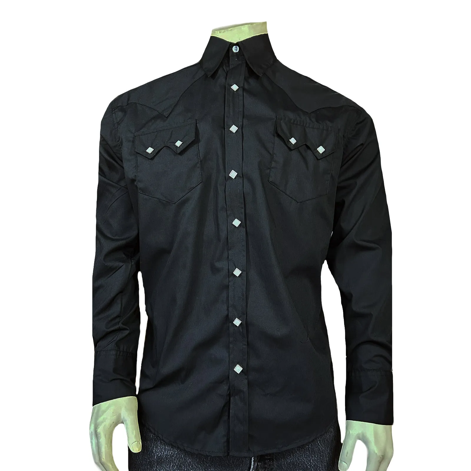 Men's Slim Fit Black Cotton Blend Western Shirt