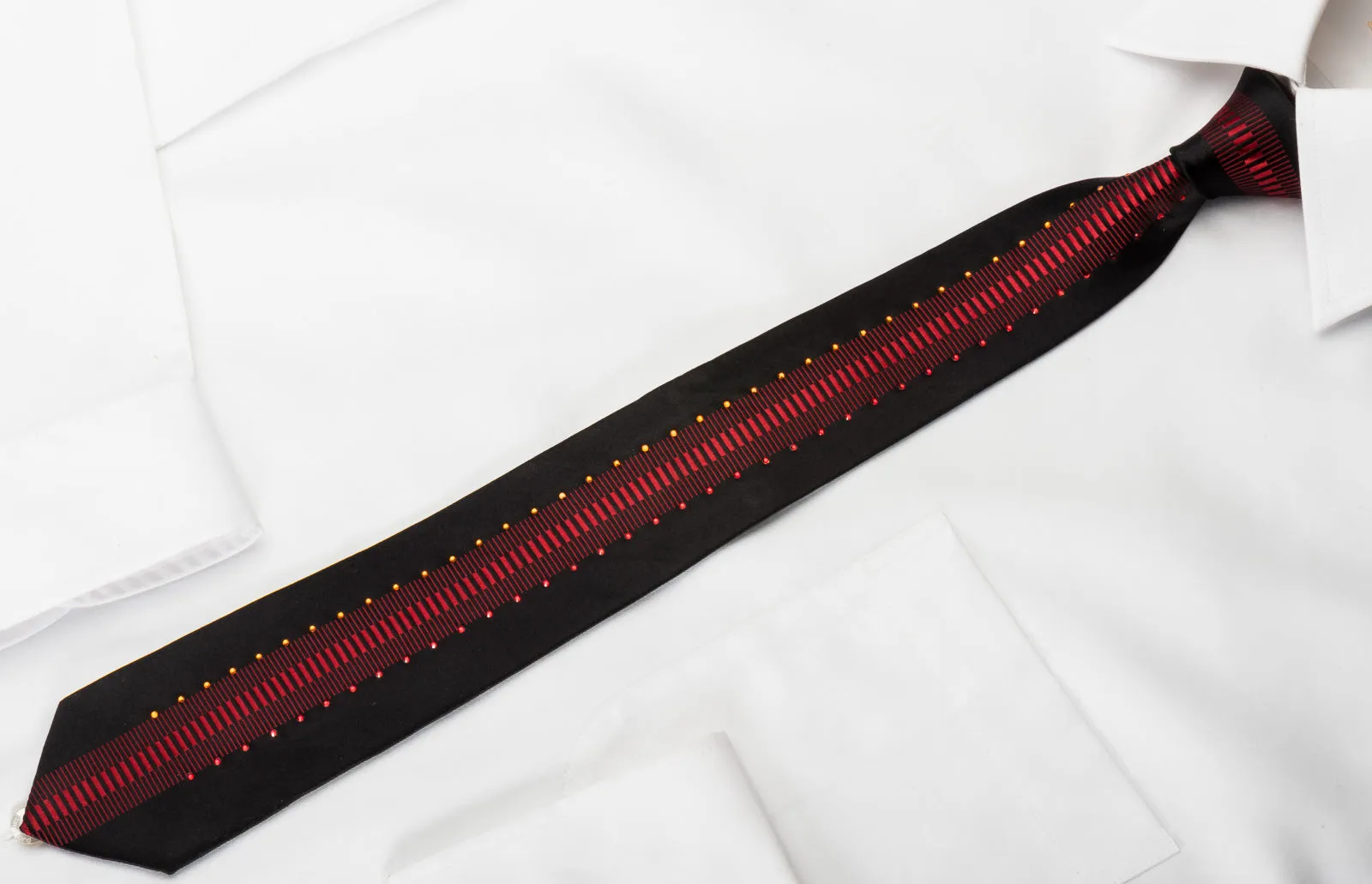 Mila Schon Skinny Rhinestone Necktie Vertical Red Stripes On Black