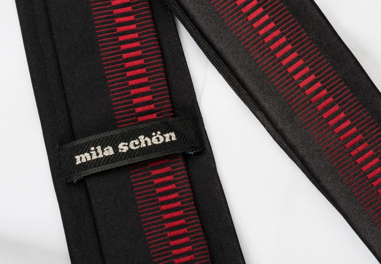 Mila Schon Skinny Rhinestone Necktie Vertical Red Stripes On Black