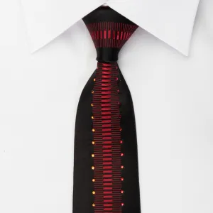 Mila Schon Skinny Rhinestone Necktie Vertical Red Stripes On Black